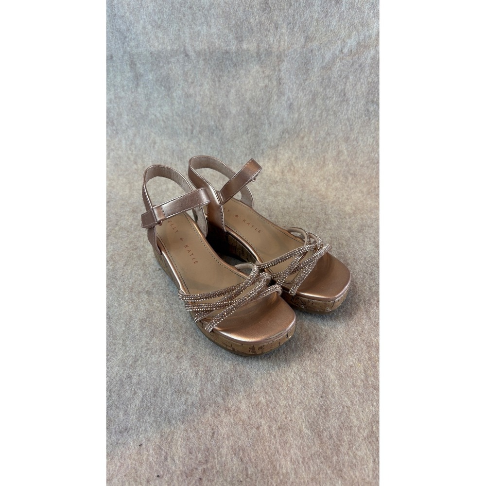 Kelly & Katie Gemma Rose Gold Rhinestone Wedge Sandals Girls Size 13 4035267